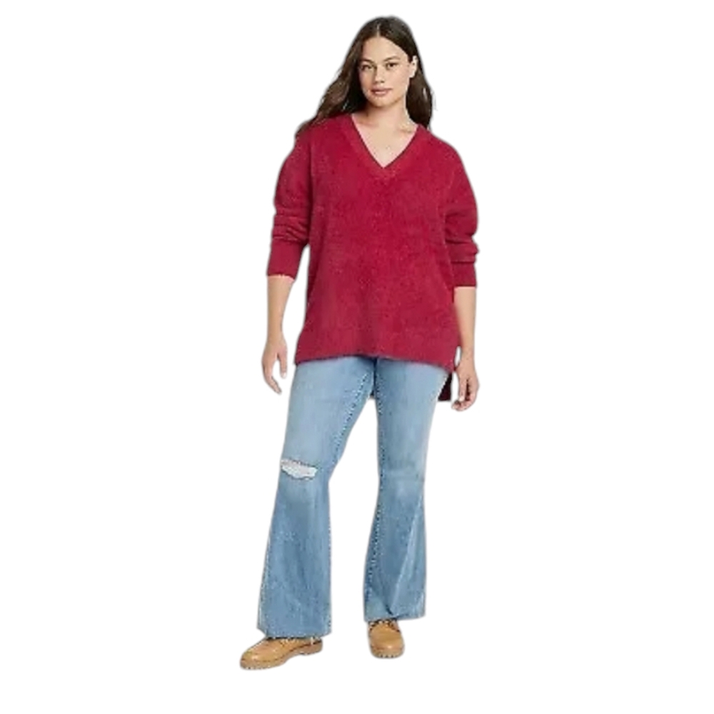 NWT Ava and Viv Magenta Oversized Vneck Sweater Various‎ Sizes